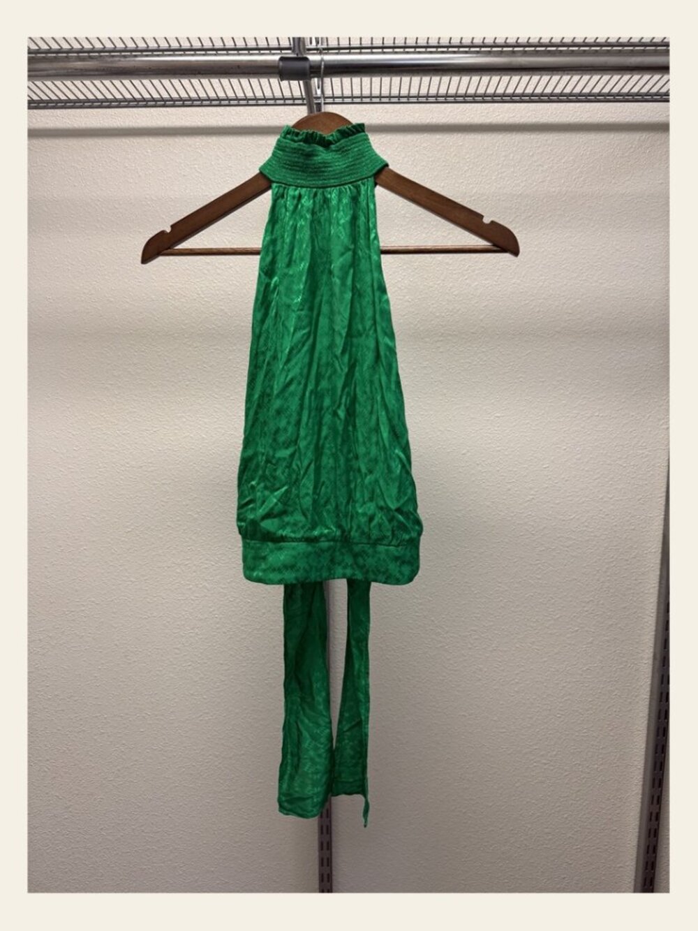PINKO Emerald Green Jacquard Smocked Halter Top Neck Tie Viscose IT 40 US 4